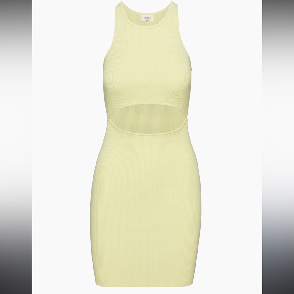 Aritzia Wilfred Ribbed Cut-Out Mini Dress in Pastel Yellow 2XS XXS
